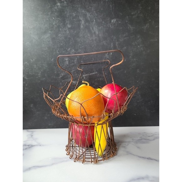 Vintage Faux Fruit In Wire Basket Home Decor - Picture 2 of 10
